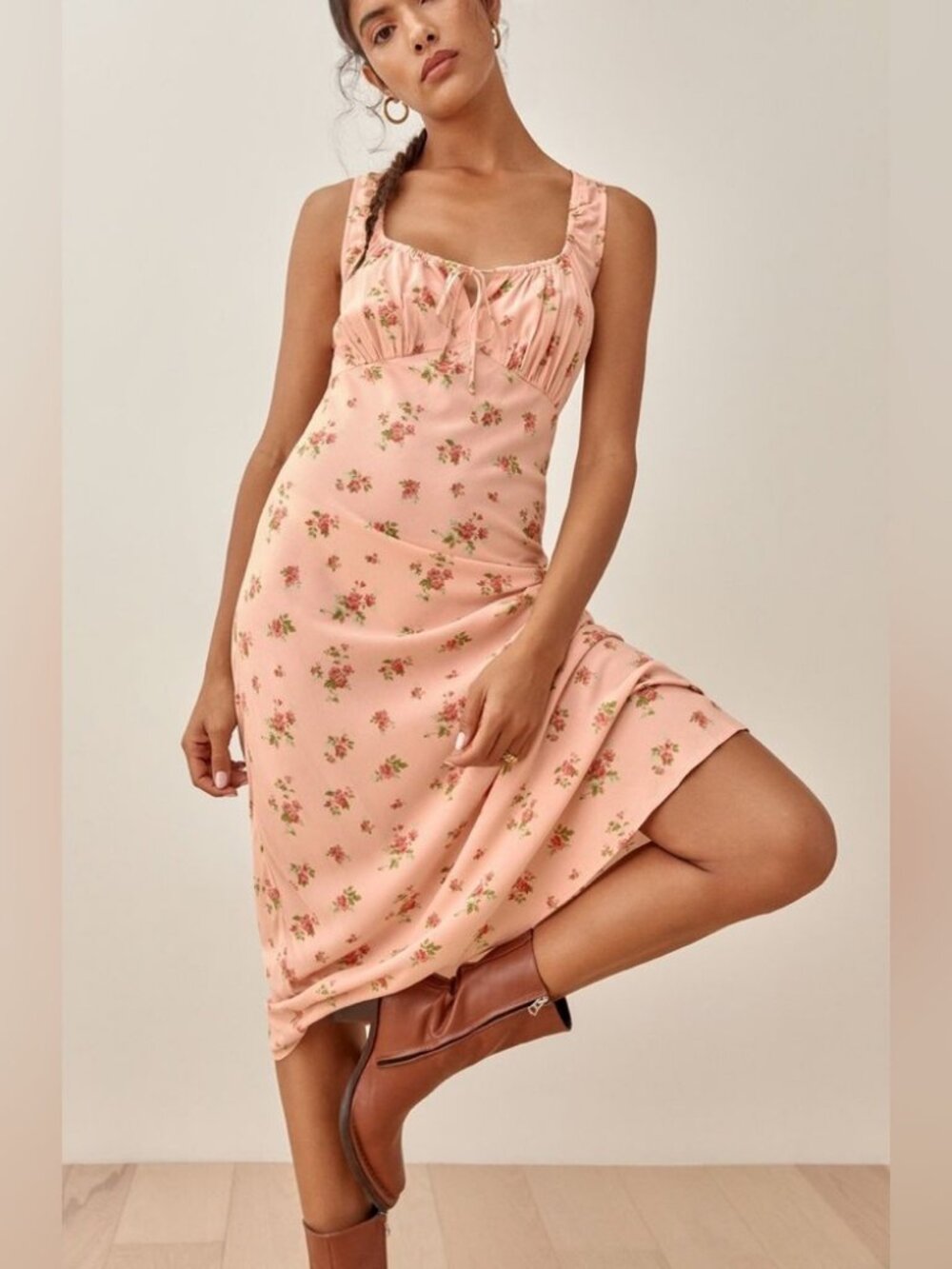 Reformation Lauryl Floral Dress In Moira Pink